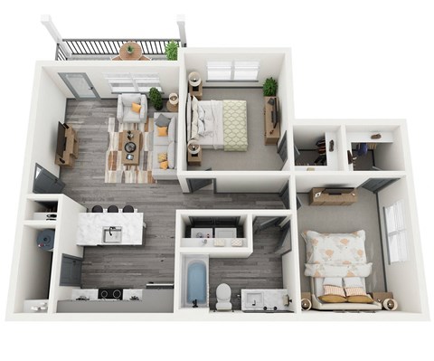 Floor plan for 2 beds, 1 bath, 873 sqft